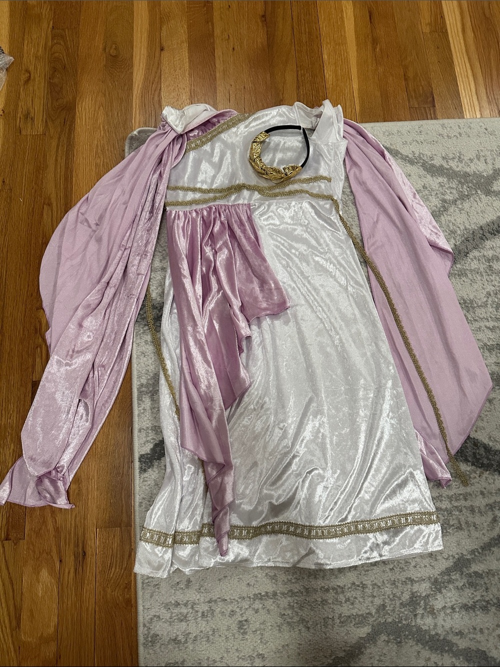 Girl Costume Roman Goddess White and Light Pink Metallic Tunic Coat